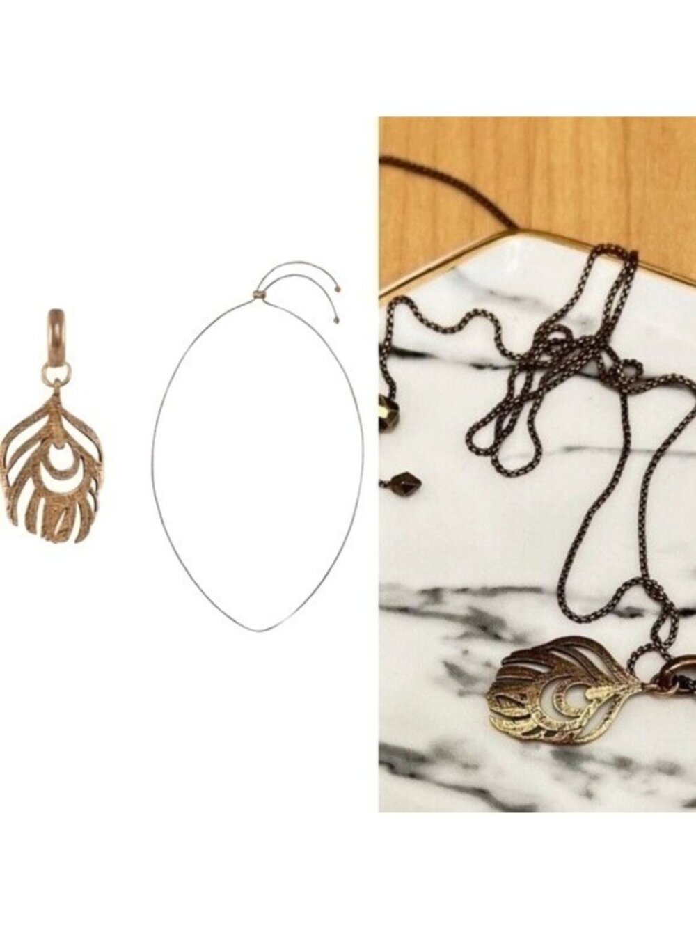 Kendra Scott NEW Gold Vintage Peacock Feather Charm Thin Chain Necklace